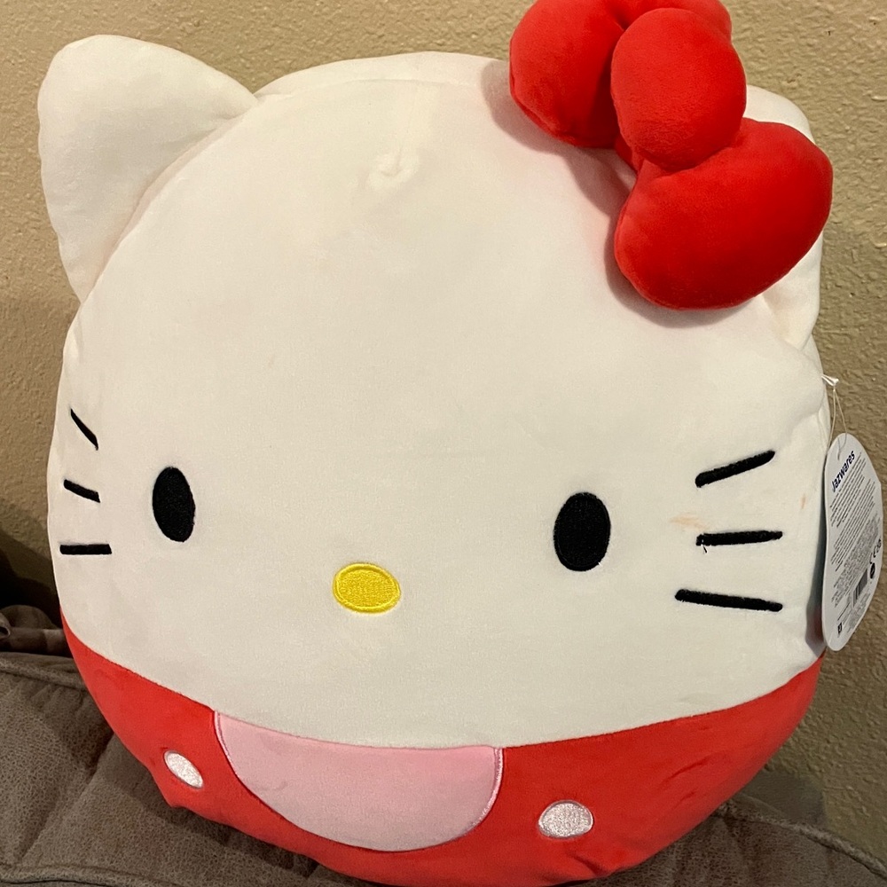 Sanrio Hello Kitty Plush Face Pillow in White and Red with Pink Accent - Picture 4 of 4